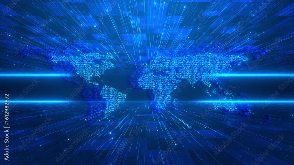 Aufkleber digital technology world map animation. big data technology, business concept futuristic web links l