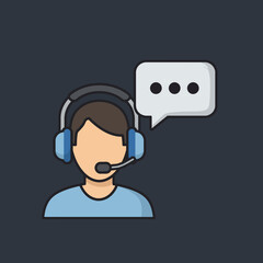 Customer service representative icon with headset and speech bubble illustration