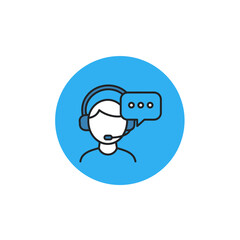 Customer service representative icon with headset and speech bubble on blue background
