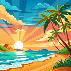 tropical beach with palm trees