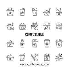 Collection of Eco Friendly Compostable Icons Promoting Sustainability and Environmental Awareness for a Greener Lifestyle