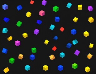 Colorful Cubes Floating in Dark Space Abstract Geometric Pattern.