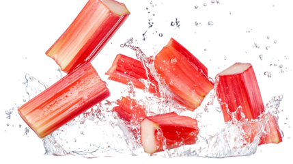 Rhubarb stack with half slice falling png