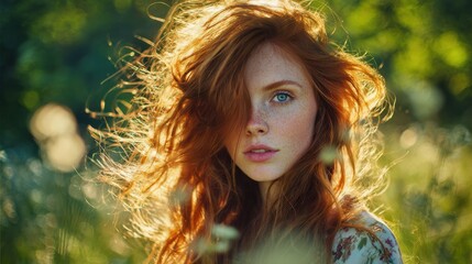 Vibrant Portrait of Woman with Red Hair in Natural Sunlight