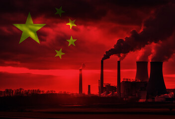 Coal Fired Power Plant with China National Flag Overlay