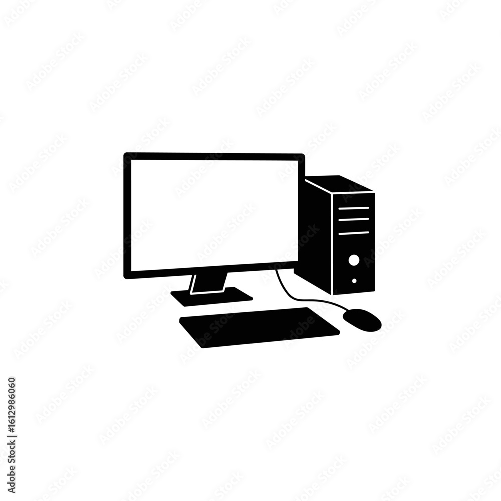 Aufkleber desktop computer silhouette with monitor keyboard mouse and tower on white background
