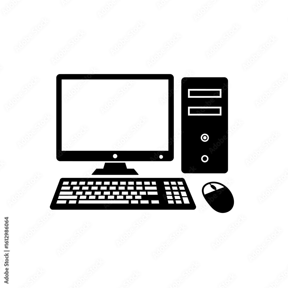 Fototapete desktop computer icon with monitor keyboard mouse and tower unit
