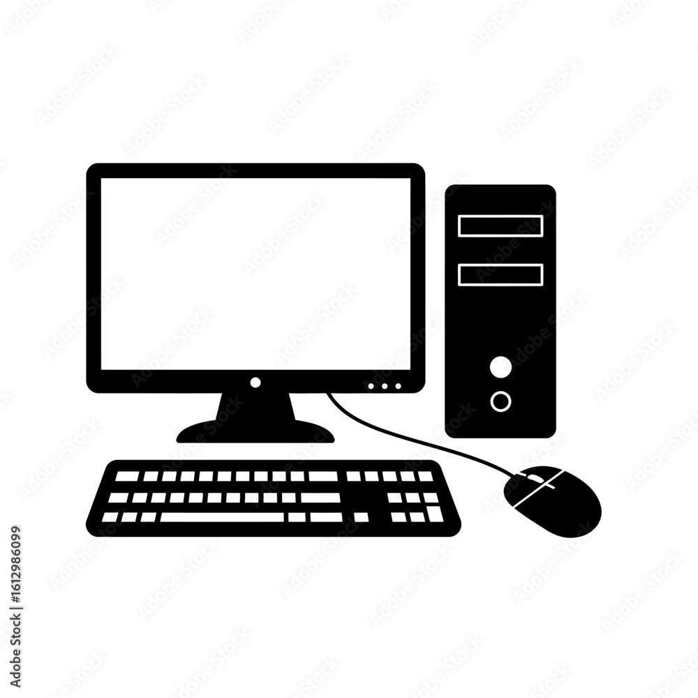 Fototapete desktop computer vector icon with monitor keyboard mouse and tower unit