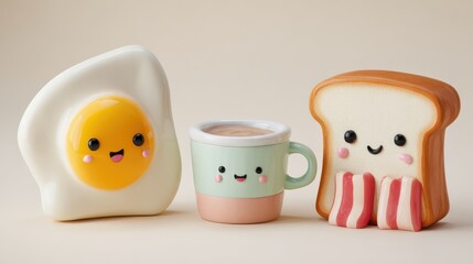 Cute and Playful Food Characters Featuring Egg, Coffee, and Toast