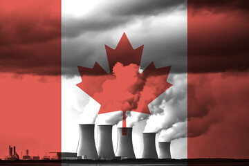 Nuclear Power Plant with Canadian National Flag Overlay
