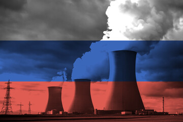Nuclear Power Plant with Russian National Flag Overlay