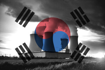 Nuclear Power Plant with South Korean National Flag Overlay