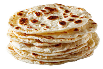 Stack of freshly baked roti Indian flatbread delicious food, isolated on a transparent background