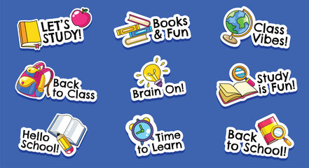 Set of hand drawn back to school fun sticker vector illustration © Ezzy