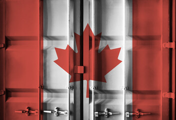 Shipping container with Canadian national flag overlay