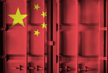 Shipping container with Chinese national flag overlay