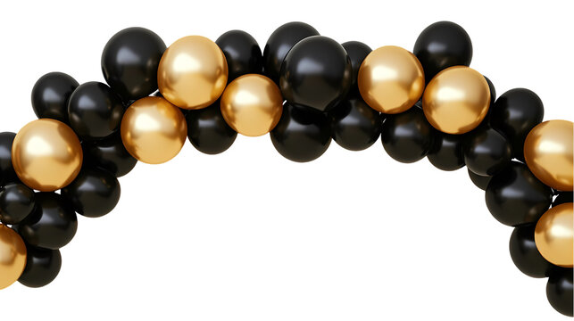 Fototapeta Archway of shiny black and gold balloons for decoration isolated on transparent background