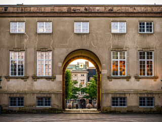 Elegant view of Christiansborg Palace’s Chancellery Wing in Copenhagen, Denmark, highlighting its...
