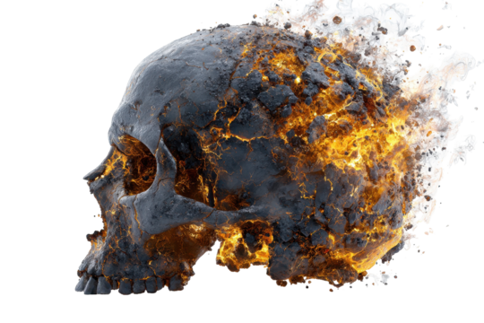 Burning Skull Inferno Fire Dark Art,, isolated on a transparent background