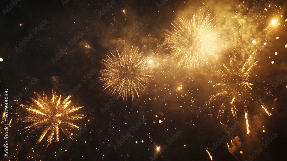 Aufkleber golden fireworks explode in the night sky creating a dazzling display of light and sparks