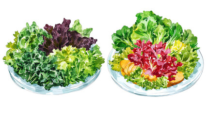 Rich plates of salad from green leaves mix png