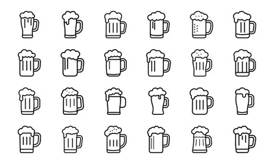 Fruit, Juice, and Beverage Line Icon Set &ndash; Outline Vector of Avocado, Citrus, Apple, Pineapple, Papaya, Drink Bottles, Wine, Coffee Cup, and Smoothies

