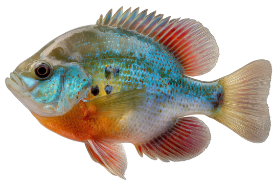 Vibrant Bluegill Sunfish Detailed Closeup Aquatic Life, isolated on a transparent background