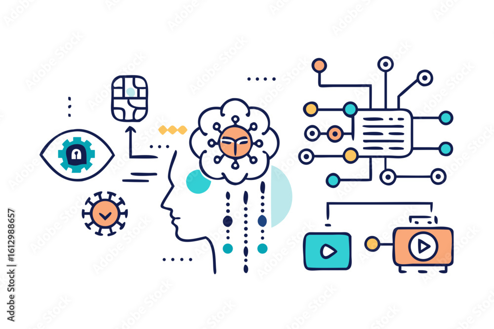 Poster artificial intelligence and human mind processing information and data