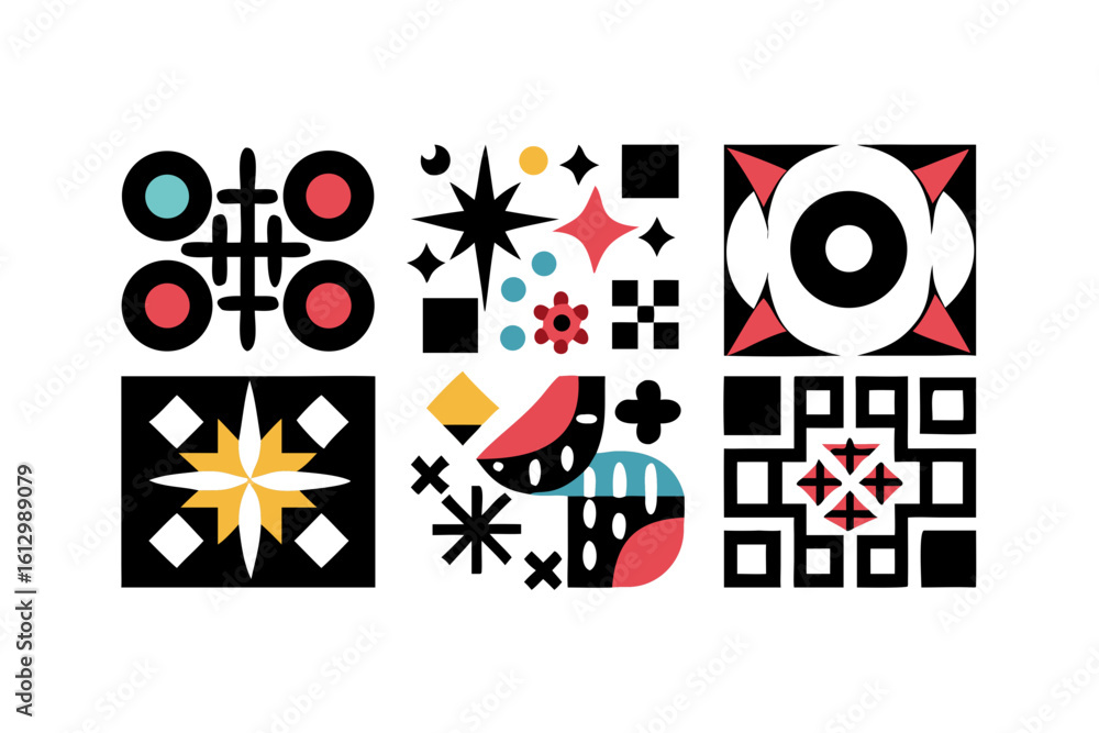 Poster Abstract geometric shapes and patterns with a playful design