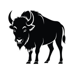 Majestic buffalo standing powerfully black silhouette wildlife animal design