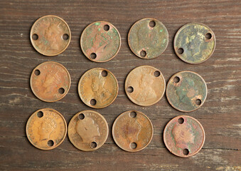 Fototapeta premium Old Indian coins vintage background texture