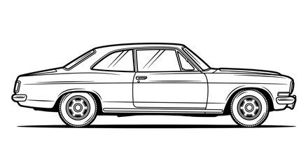Obraz premium Hand-drawn illustration of a classic American muscle car. Side profile view of a vintage two-door coupe automotive concept.
