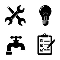 Home Repair and Maintenance Icons Plumbing Electrical and Checklist Symbols