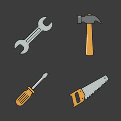 Set of Hand Tools Illustration for Construction or Repair on Dark Background