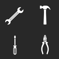 Simple White Tool Icons on a Dark Gray Background for Projects