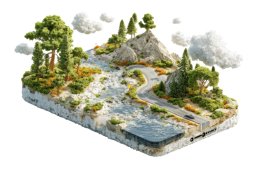Scenic landscape on a phone screen nature road trip adventure, isolated on a transparent background