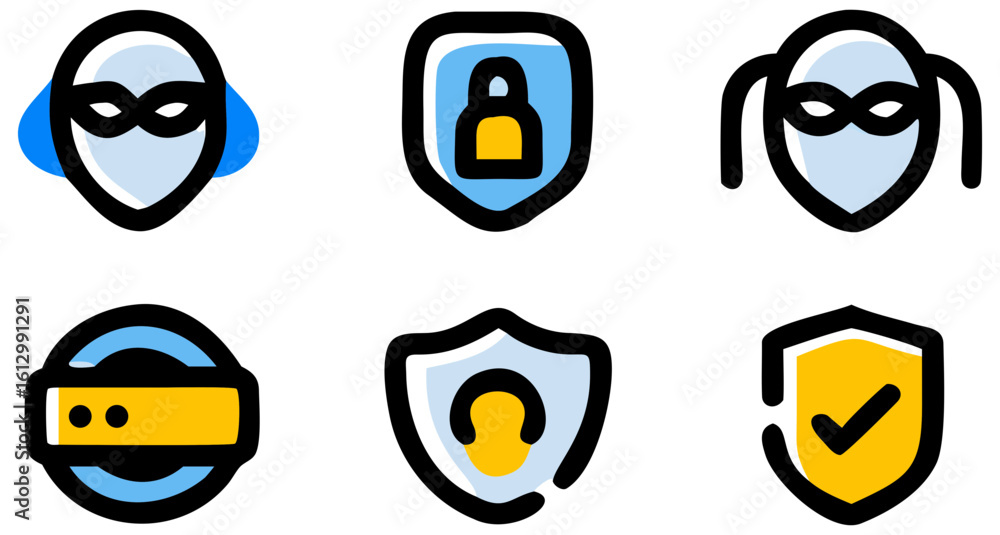 Poster collection of security icons shield protection privacy safety access lock hacker antivirus safeguard