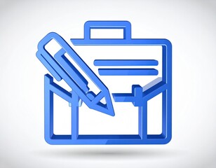 3D Blue Briefcase and Pencil Icon on White Background Business Concept.