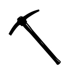Black Pickaxe Tool Silhouette on White Background for Mining and Construction