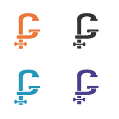 Set of C Clamp Illustrations in Orange Black Blue and Purple Colors