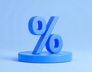 3D Blue Percentage Symbol on Podium Minimalist Design Financial Concept.