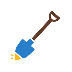 Simple Blue Shovel Digging with Golden Tip Icon Illustration