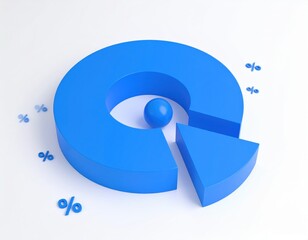 3D Blue Pie Chart with Percentage Symbols on White Background.