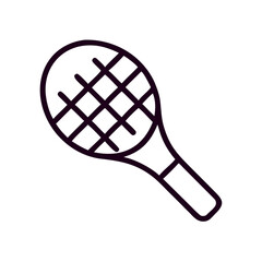 Tennis racquet icon in minimalist line design on white background  