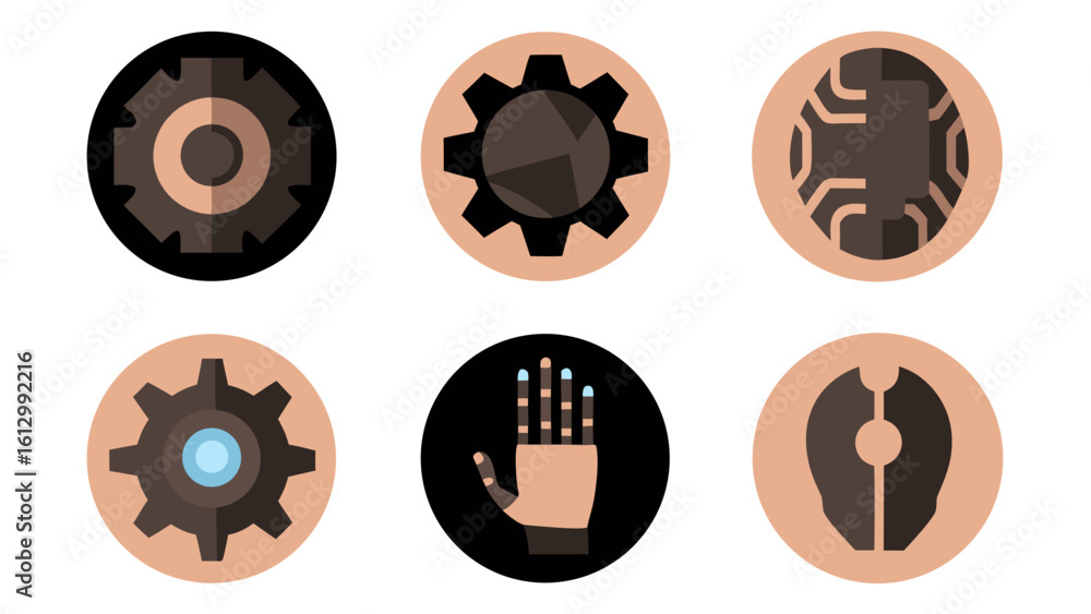 Poster set of gears technology mechanical engineering robotics automation future innovation industry design