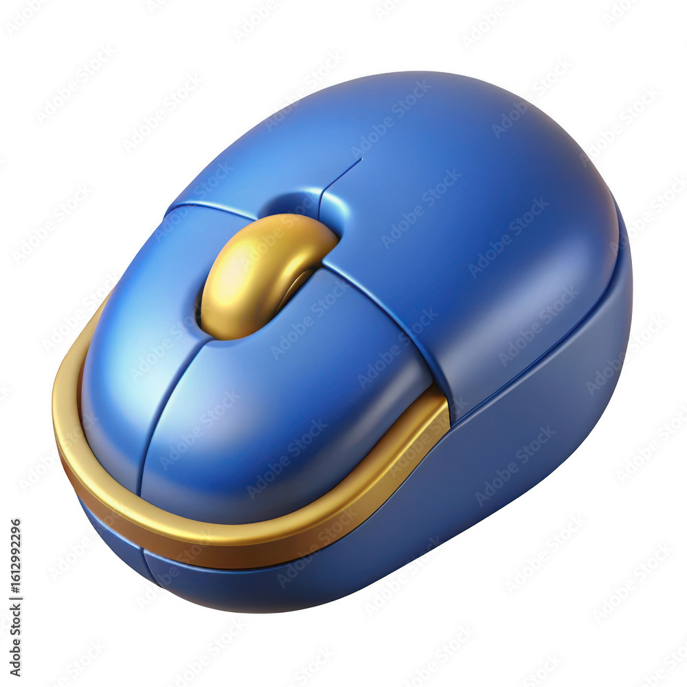Poster 3d rendered elegant blue and gold computer mouse isolated on transparent background
