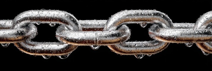 Chains glistening with water droplets on a black background creating a striking visual contrast
