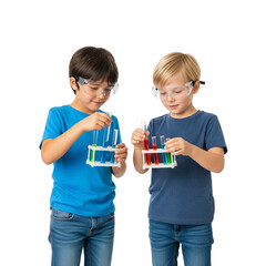Children Conducting Science Experiment – Colorful Liquids and Safety Gear in Focus 