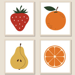 Stylish Fruit Prints Set Strawberry Orange Pear