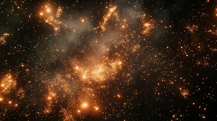 Fototapeta premium Golden sparks and dust in a dark night sky resembling a nebula or galaxy